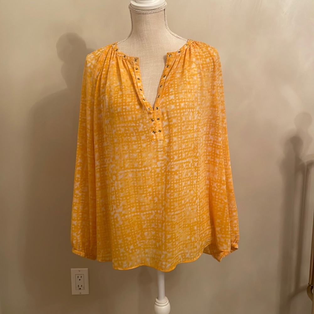 Michael Kors 100% Polyester Blouse with gold grommet studs around the neckline.